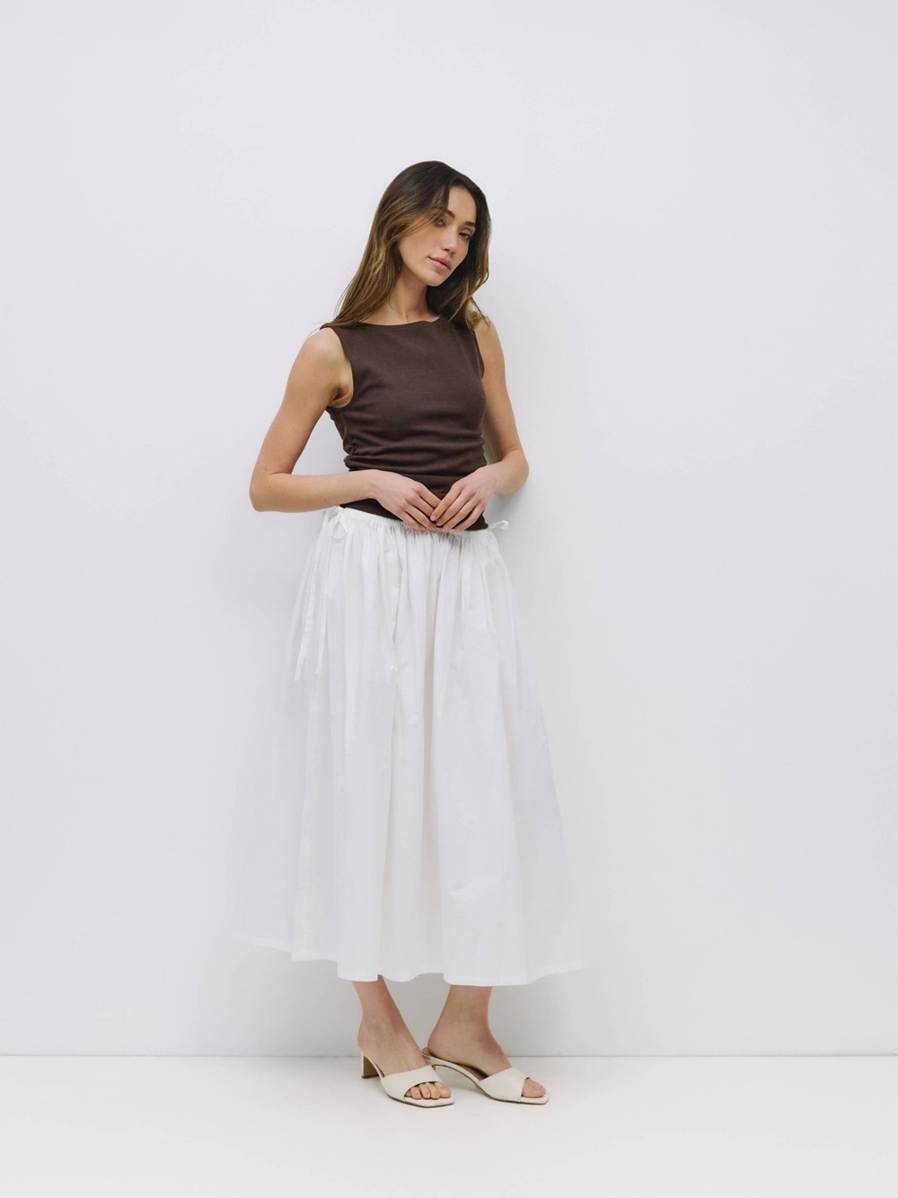 Mod Ref White Kiana Side Tie Midi Skirt Small